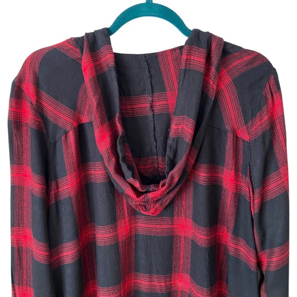 Bootlegger Women's Kismet Red and Black Plaid Hooded Button-Up Shirt Size XL - Picture 4 of 9